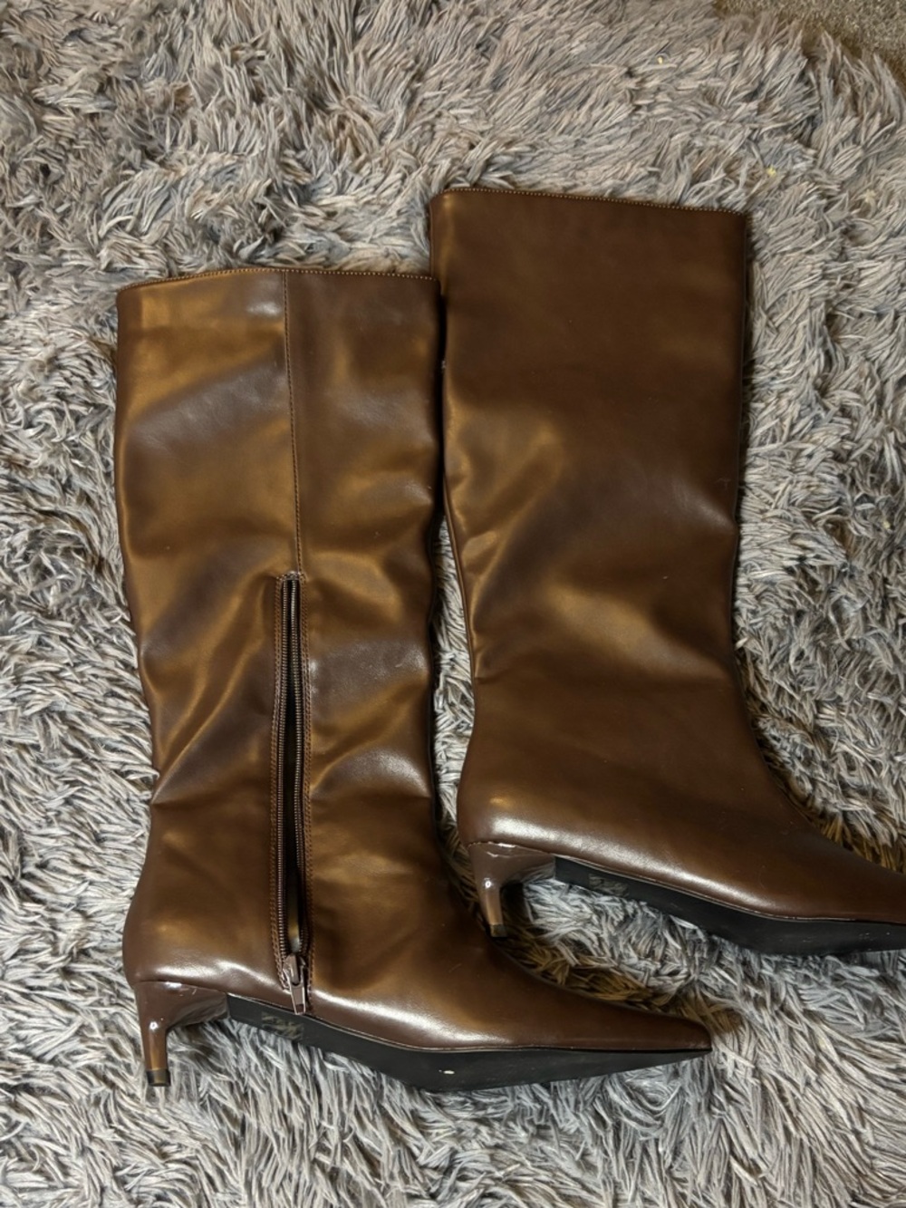 Current Mood Brown Mid-Calf Pointed-Toe Kitten Heel Boots